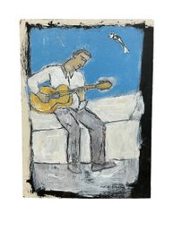 Contemporary American Folk Artist T Marie Nolan Guitar By The River 2014 Oil On Board