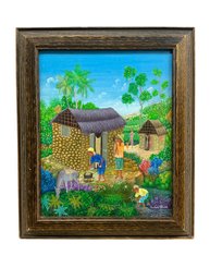 Faidherbe Altidort Haitian Artist Oil On Board Of Village Scene Signed Haiti