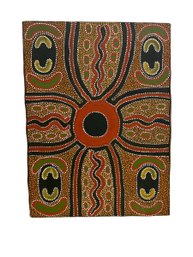 Australian Indigenous Aboriginal Oil On Canvas Painting Signed Ruby From Aboriginal Art And Cultures Centre