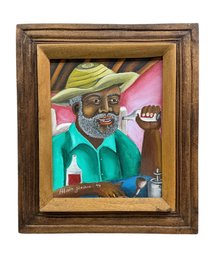 Vintage 1994 Haitian Artist Alain Jerome (Born 1971) Oil On Canvas Portrait Of Happy Man