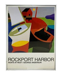 Vintage 2002 Rockport MA Artist George Anderson Gallery Poster Boats At Rest