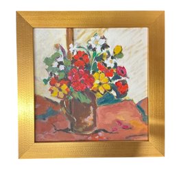 Decorative Oil On Board Of Floral Still Life Unsigned