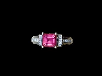 Pink Stone White Gold 10K Ring