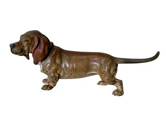 Antique Cold Painted Bronze Dog Bassett Hound Statue