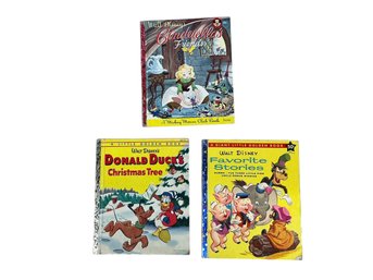 Three Vintage 1950s Walt Disney Little Golden Books Cinderella Donald Duck Uncle Remus Etc