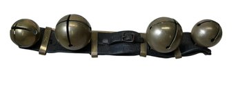 Large Bronze Sleigh Bells On 16 Inch Leather Strap 3.5 Inch Bell