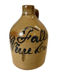 Antique Glens Falls Wine Co Cobalt Decorated Stoneware Jug