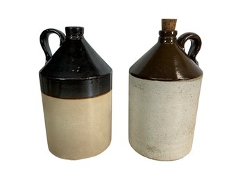 Two Similar Antique Stoneware Jugs With  Brown Glaze Tops