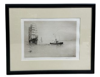 Original Drypoint Etching By Joseph Cook The Tug Maritime Art