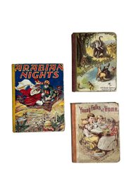 Lot Of Three Antique Childrens Illustrated Books Boys Best Book Young Folks At Home Arabian Nights