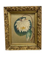 Antique Victorian Oil Painting On Board Of A Water Lily