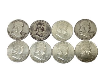 8 Benjamin Franklin Half Dollars 90 Percent Silver All Pre 1964 LOT BF - B