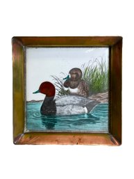 Small Square Framed Lithograph Tile Of Ducks Hand-Decorated?