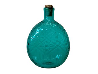 Turquoise Pressed Blown Glass Bottle