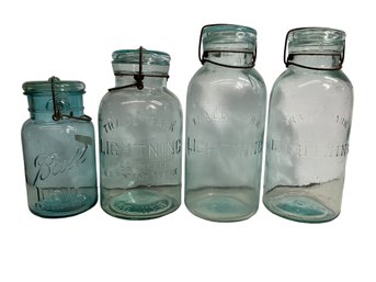 Four Antique Canning Jars With Lids And Bale Closures Lightning Putnam And Ball Ideal