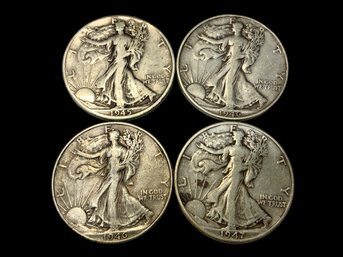 Four 1940s Walking Liberty Half Dollars 90 Percent Silver