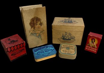 Antique And Vintage Advertising Ephemera Edgeworth Tin Sun Maid Raisins Old Spice Box Fidelity Chocolate