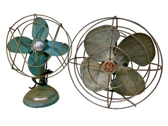 Two Vintage Antique Metal Desk Fans Dominion And GE