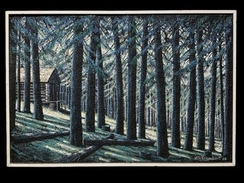 Large Signed W.R. Broadbent  Oil Painting On Board 1966 Dark Forest