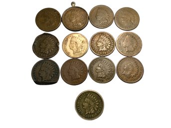 13 Indian Head Wheat Pennies Including 1863