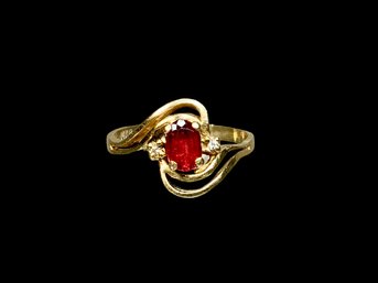 14K Gold, Diamond And Pink Stone Ring Mid Century