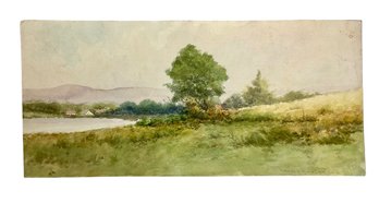 Antique Watercolor Of A Landscape With River And Village Signed Edward Howland