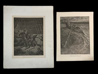 Two Antique Dore Folio Book Illustration Page Of The Rime Of The Ancient Mariner Page 7 And 11