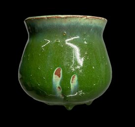 Vintage Heavy Drip Glaze Modern Art Pottery Vase Green Color Signed WAG