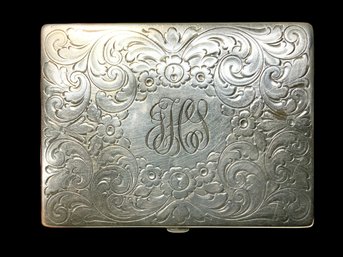 Sterling Silver Antique Mirror Compact Engraved And Monogrammed