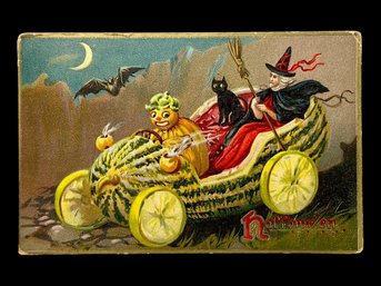Phenomenal 1908 Tucks Halloween Postcard Pumpkin In A Gourd Car