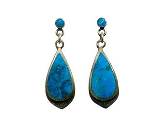 Turquoise And Sterling Silver Tear Drop Earrings