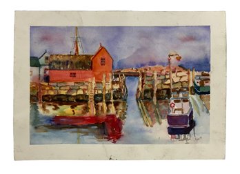 Watercolor Of Motif Number One Rockport MA Signed JMB