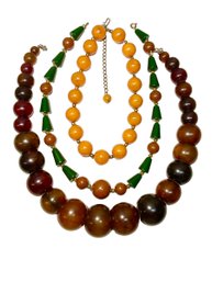 Trio Of Bakelite Or Early Plastic Necklaces Vintage Or Antique