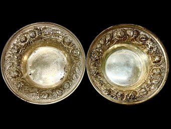 Two Antique Sterling Steiff Rose Repousse Bowls