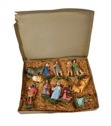 Vintage 1960s Paper Mache Christmas Manger Creche Set Marked Foreign Complete