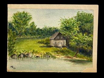 Lake House Signed Watercolor On Paper From 1913?