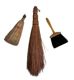 Three Vintage Brooms Straw Brush  Kitchen Broom And Donell No 4 Bristle Brush