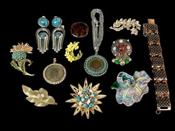 Lot Of Colorful Vintage Jewelry Pieces Pins Etc