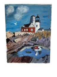 Folk Art Painting Of Pemaquid Point Lighthouse In Bristol Maine