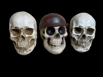 Three Halloween Decoration Skulls One Pirates Of The Caribbean