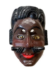 Antique Or Vintage Guatemalan Folk Art Carved Wooden Mustache Man Mask