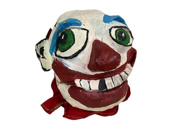 Vintage Folk Art Homemade Papier Mache Clown Hand Puppet