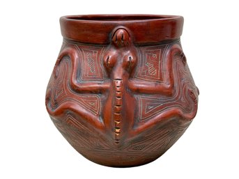 Large Earthenware Pot With Lizard Motif