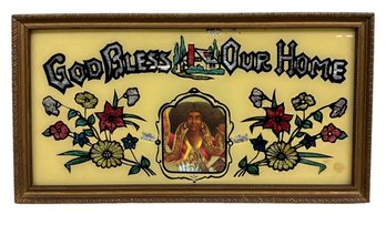 Vintage Voodoo Vodun African God Bless Our Home Reverse Painted Picture