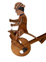 Made In Portugal Wooden Folk Art Man On Bicycle Push Toy