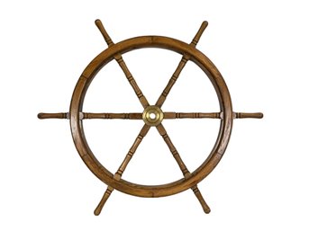 Decorative Wood And Brass Ship Wheel