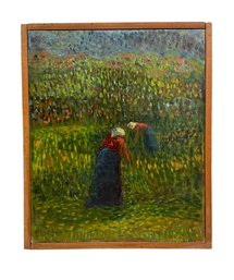 Impressionist Oil On Canvas Painting Of Women Gathering Flowers Signed Bowen 78