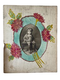 Antique Photo Of Little Boy With Embroidered Matte