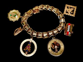 Heavy 14K Gold Charm Bracelet Mid Century