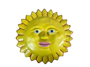 Vintage Sun Face Hand Painted Concrete Garden Ornament Hanging Plaque